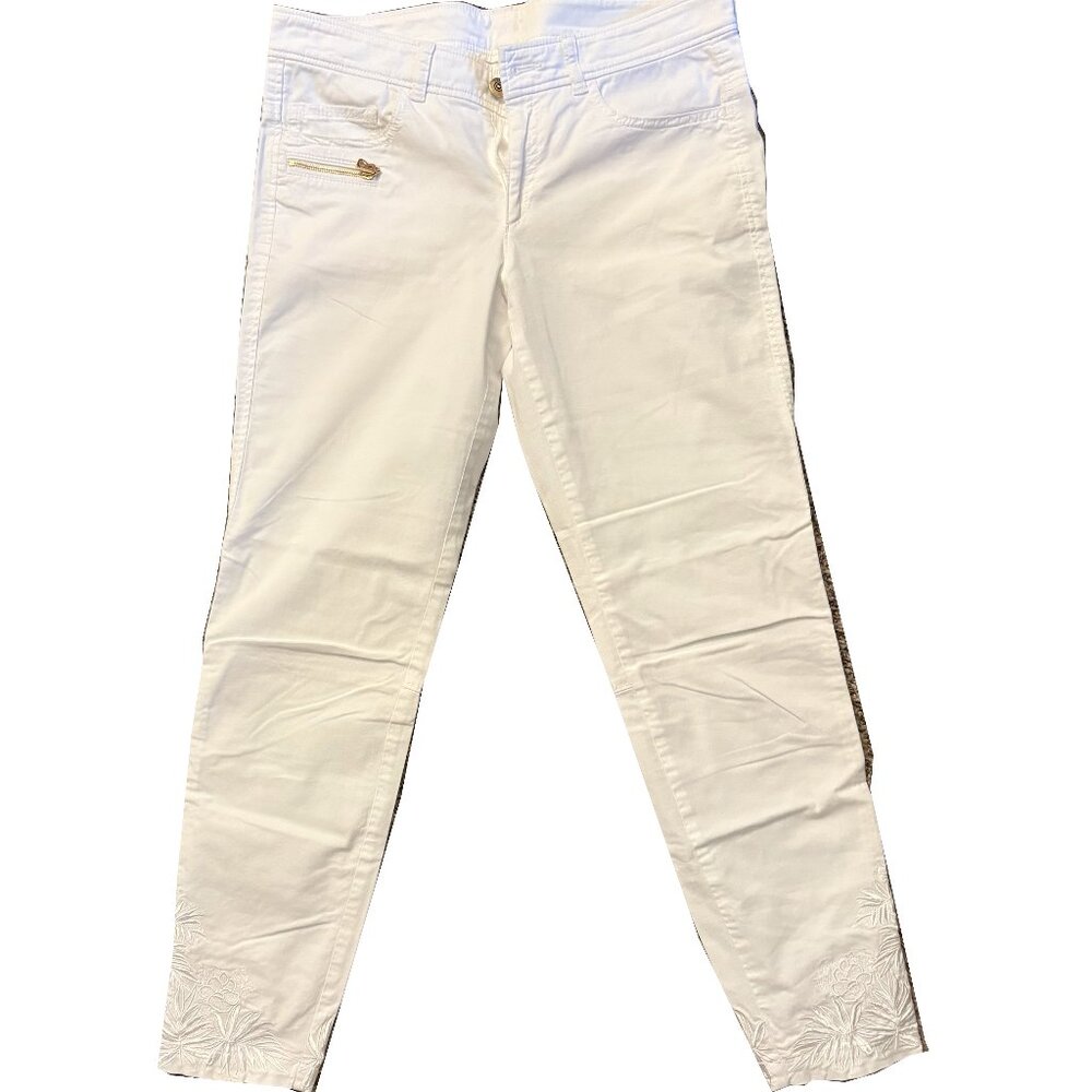 Bogner White Pants Flower Cuff Straight Leg Women's US L6 EU 72